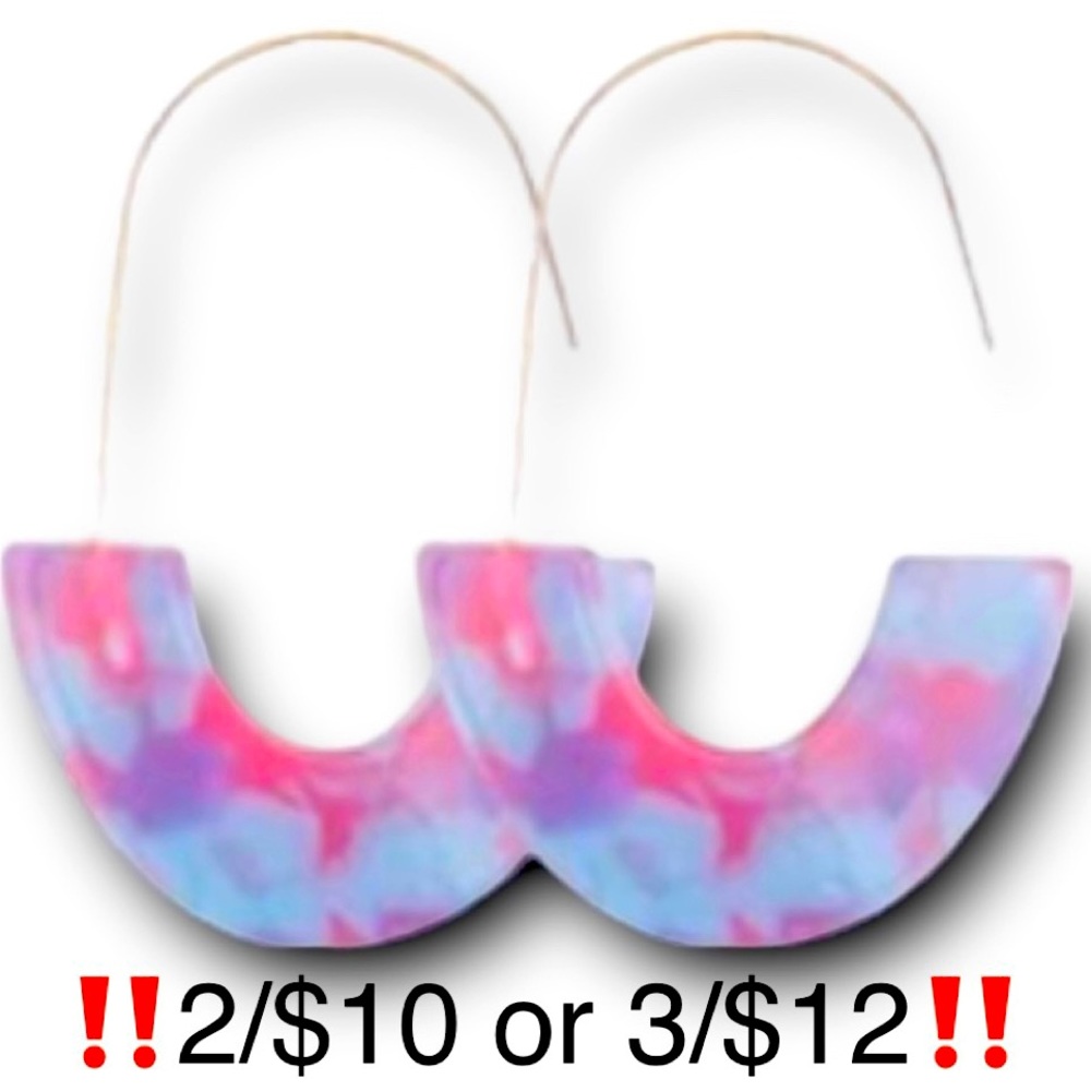 Pink & Blue Tie Dye Dangling Acrylic Threader Earrings